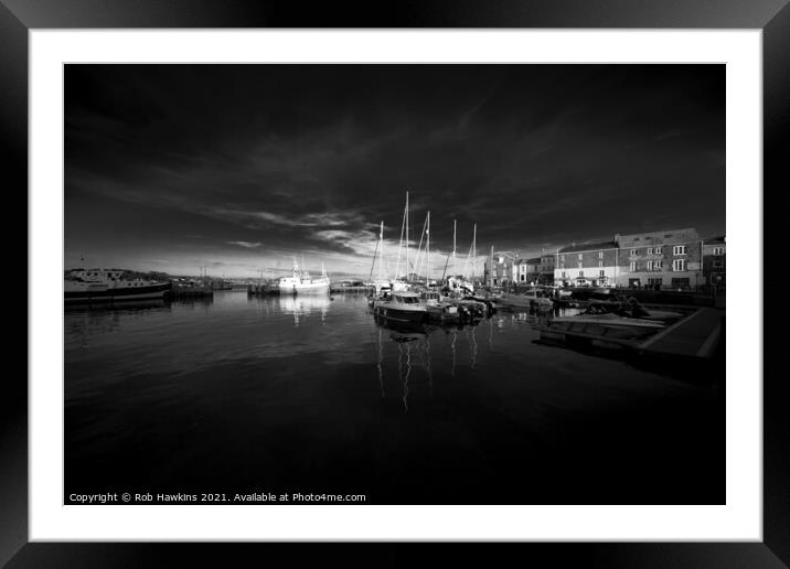Padstow Black  Framed Mounted Print by Rob Hawkins