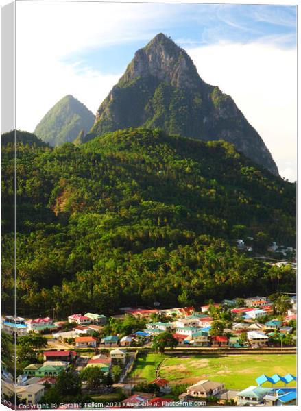 The Pitons and Soufriere, St Lucia, Caribbean Canvas Print by Geraint Tellem ARPS