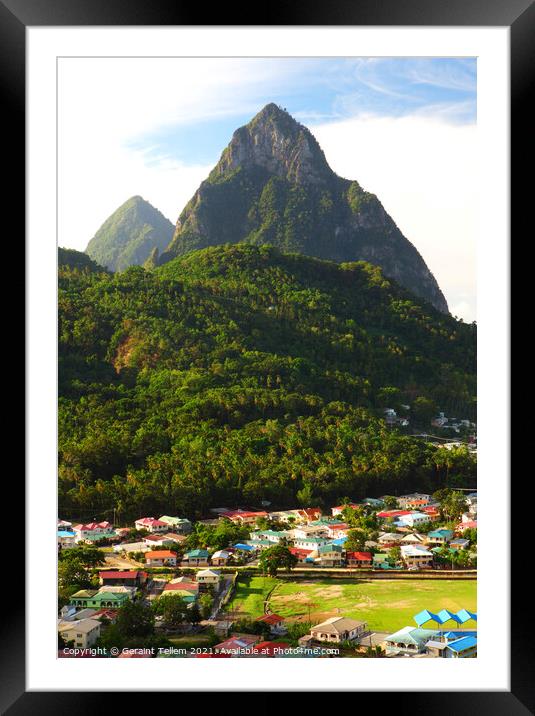 The Pitons and Soufriere, St Lucia, Caribbean Framed Mounted Print by Geraint Tellem ARPS