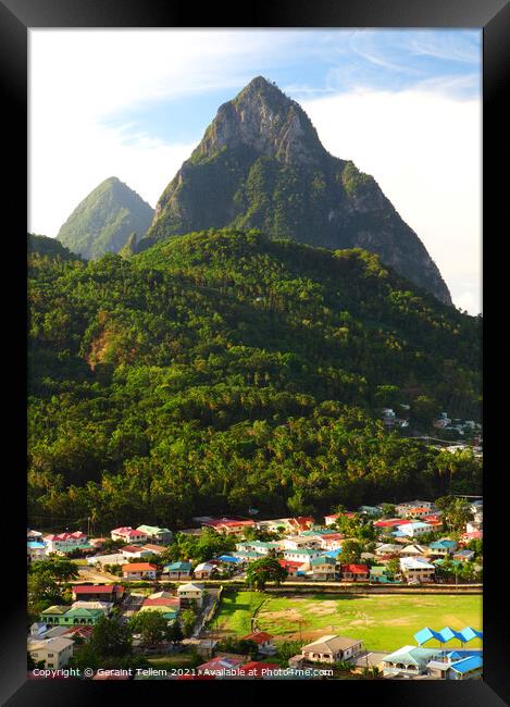 The Pitons and Soufriere, St Lucia, Caribbean Framed Print by Geraint Tellem ARPS