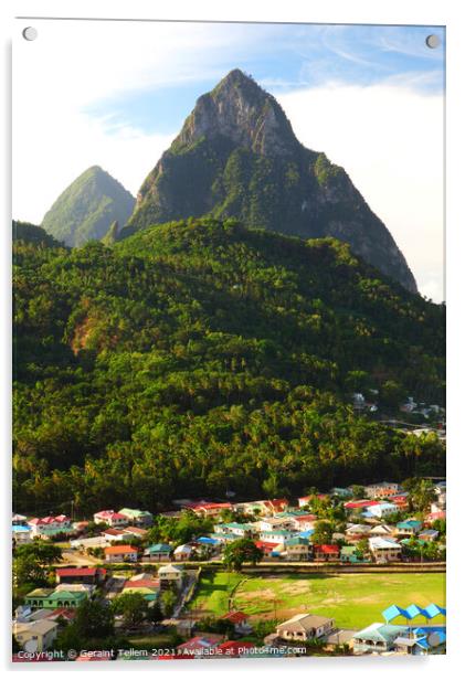 The Pitons and Soufriere, St Lucia, Caribbean Acrylic by Geraint Tellem ARPS