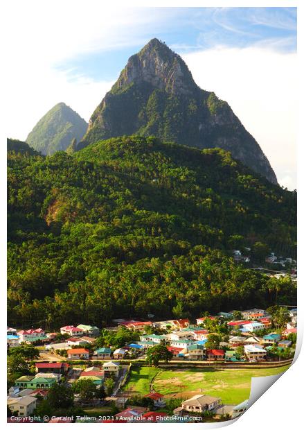 The Pitons and Soufriere, St Lucia, Caribbean Print by Geraint Tellem ARPS