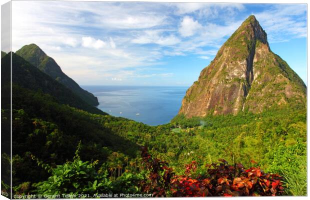 The Pitons from the Ladera Resort near Soufriere, St Lucia, Caribbean Canvas Print by Geraint Tellem ARPS