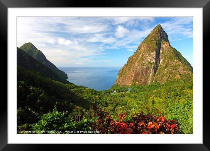 The Pitons from the Ladera Resort near Soufriere, St Lucia, Caribbean Framed Mounted Print by Geraint Tellem ARPS