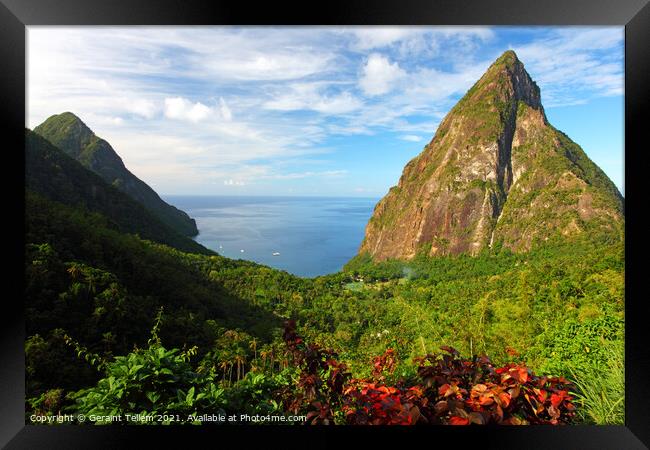 The Pitons from the Ladera Resort near Soufriere, St Lucia, Caribbean Framed Print by Geraint Tellem ARPS