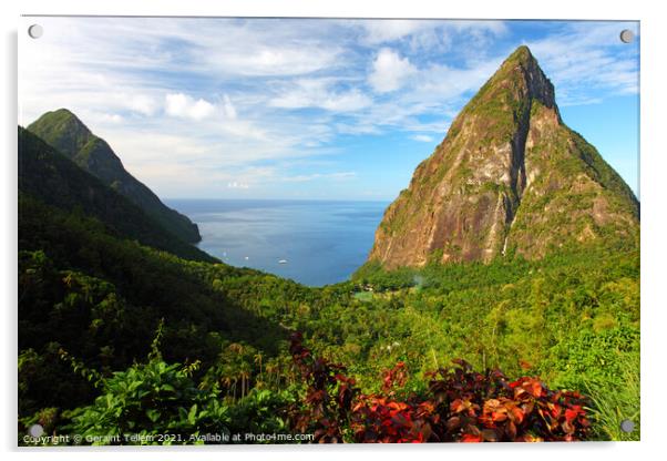 The Pitons from the Ladera Resort near Soufriere, St Lucia, Caribbean Acrylic by Geraint Tellem ARPS
