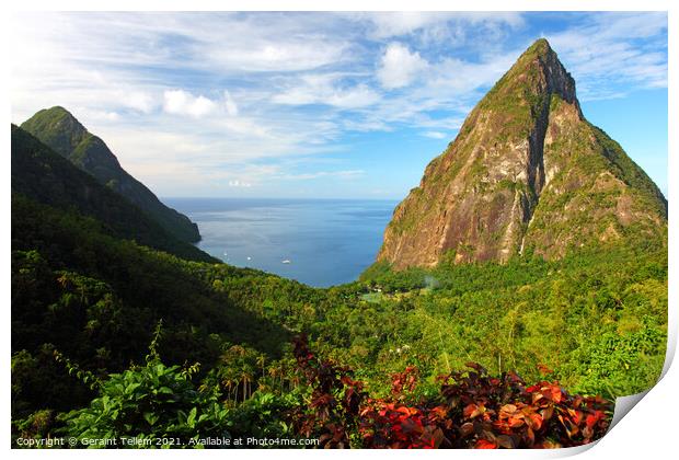 The Pitons from the Ladera Resort near Soufriere, St Lucia, Caribbean Print by Geraint Tellem ARPS