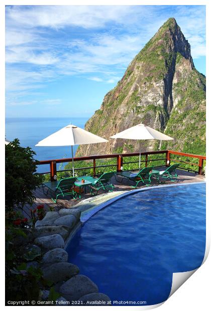 The Ladera Resort and Petit Piton, St Lucia, Caribbean Print by Geraint Tellem ARPS