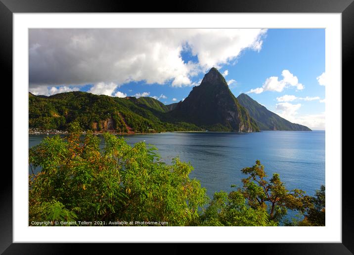 The Pitons and Soufriere Bay, St Lucia, Caribbean Framed Mounted Print by Geraint Tellem ARPS
