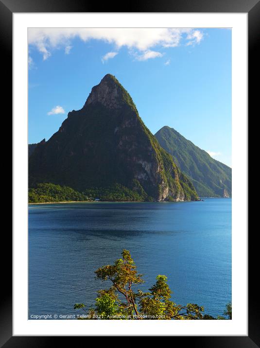 The Pitons and Soufriere Bay, St Lucia, Caribbean Framed Mounted Print by Geraint Tellem ARPS