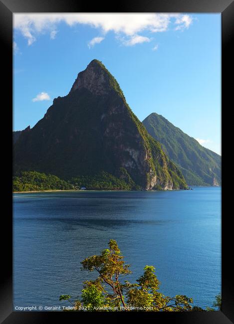 The Pitons and Soufriere Bay, St Lucia, Caribbean Framed Print by Geraint Tellem ARPS