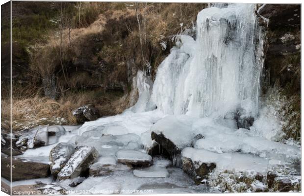 Frozen waterfall at Brecon Beacons, South Wales Canvas Print by Andrew Bartlett