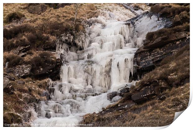 Frozen waterfall at Brecon Beacons, South Wales Print by Andrew Bartlett