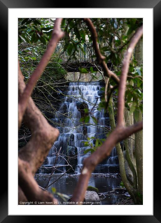 Waterfalls and Rhododendron Framed Mounted Print by Liam Neon