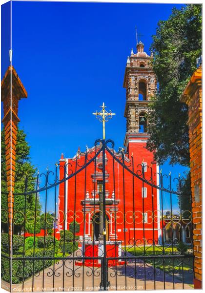 Colorful Red San Pedro Church Cholula Mexico Canvas Print by William Perry