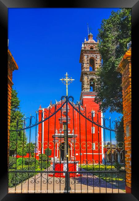 Colorful Red San Pedro Church Cholula Mexico Framed Print by William Perry