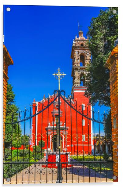 Colorful Red San Pedro Church Cholula Mexico Acrylic by William Perry