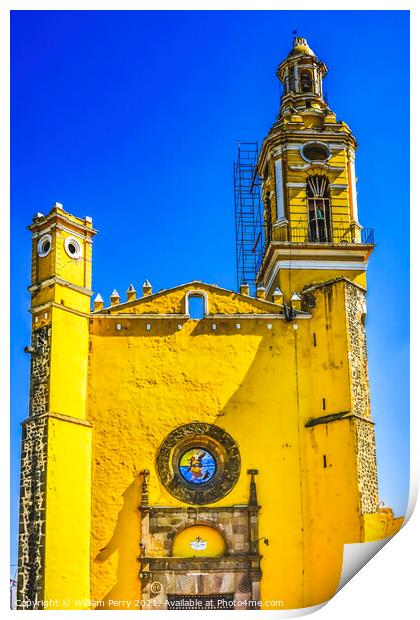 Colorful Yellow San Gabriel Church Cholula Mexico Print by William Perry
