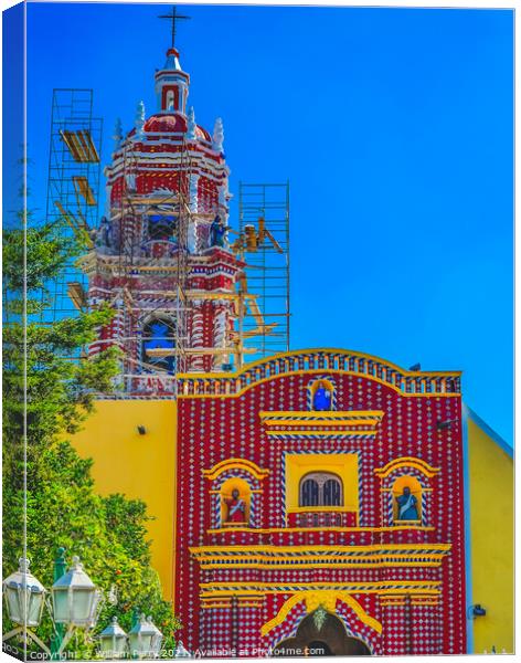 Colorful Red Yellow Church Santa Maria Tonantzinta Cholula Mexic Canvas Print by William Perry