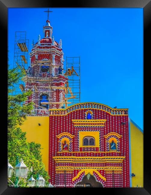 Colorful Red Yellow Church Santa Maria Tonantzinta Cholula Mexic Framed Print by William Perry