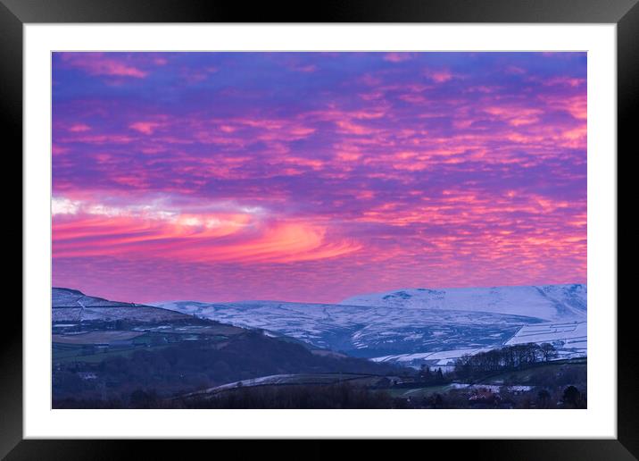 Dawn winter sky over Kinder Scout Framed Mounted Print by John Finney