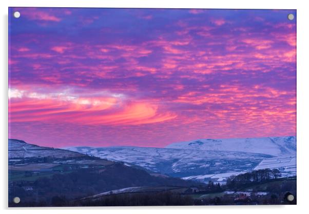 Dawn winter sky over Kinder Scout Acrylic by John Finney