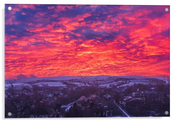 Winter dawn sky over New Mills, Derbyshire Acrylic by John Finney