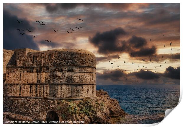 Fortification in Dubrovnik Print by Darryl Brooks