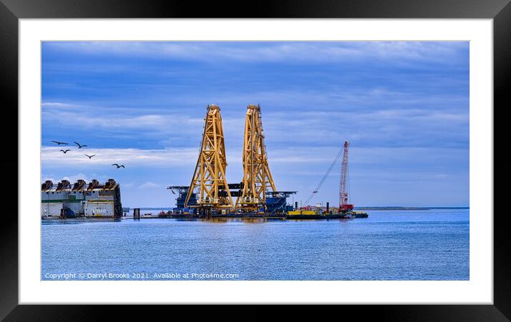Cutting Cranes on Barge Framed Mounted Print by Darryl Brooks