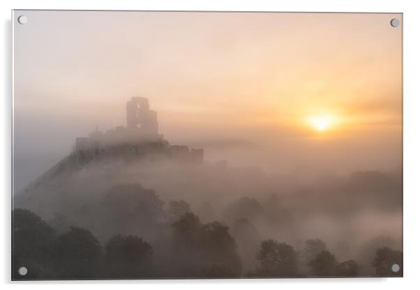 Misty Corfe Castle Acrylic by David Semmens