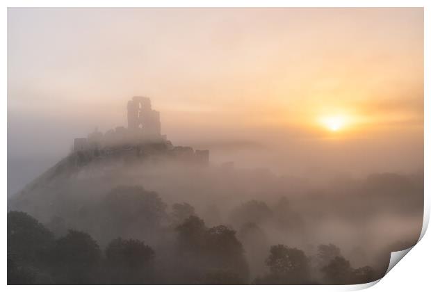 Misty Corfe Castle Print by David Semmens