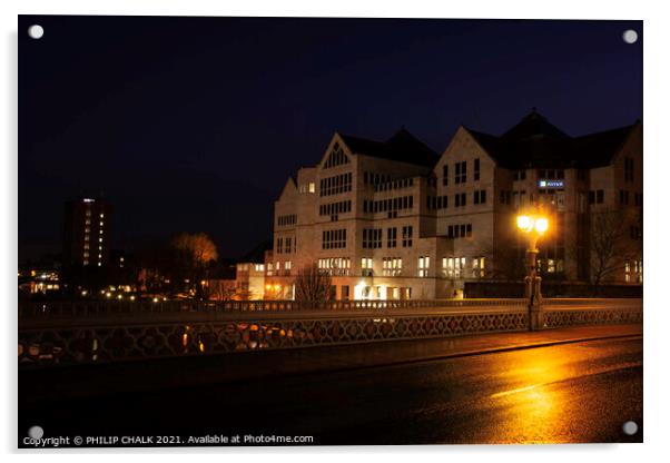 York Aviva building by night  Acrylic by PHILIP CHALK