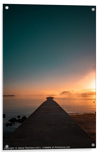 Sunrise in Port de Pollença, Mallorca Acrylic by Genia Tkacheva