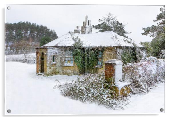 Snow covered abandoned cottage Acrylic by David Hare
