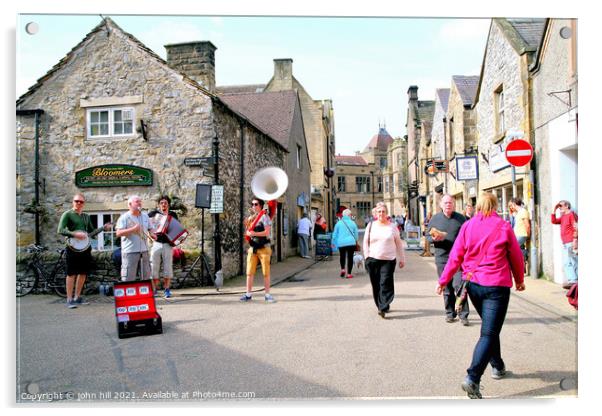 Street buskers at Bakewell in Derbyshire. Acrylic by john hill