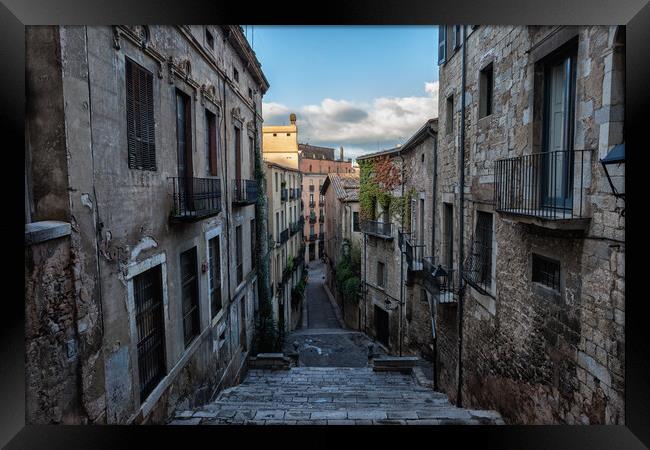Sant Domenec Stairs in Old Town of Girona Framed Print by Artur Bogacki