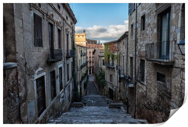 Sant Domenec Stairs in Old Town of Girona Print by Artur Bogacki