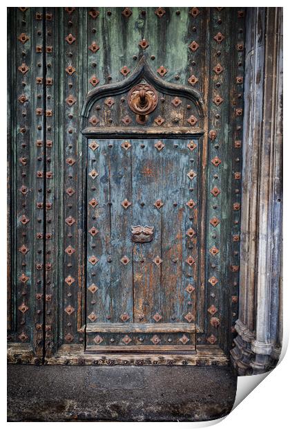 Old Door to Girona Cathedral Print by Artur Bogacki