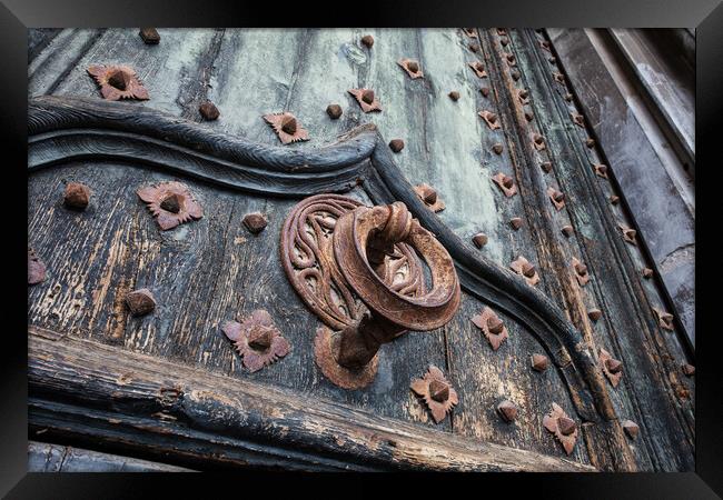 Ancient Door Knocker of Girona Cathedral Framed Print by Artur Bogacki