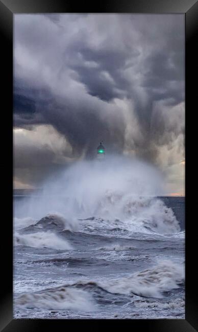 Rough Seas and Seaham Lighthouse Framed Print by Duncan Loraine
