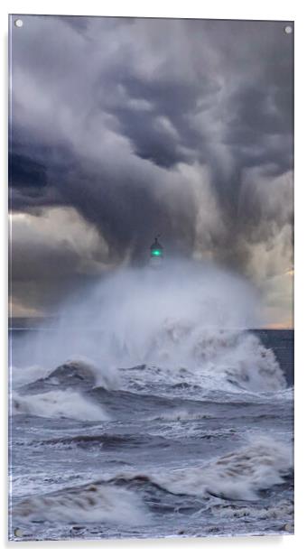 Rough Seas and Seaham Lighthouse Acrylic by Duncan Loraine