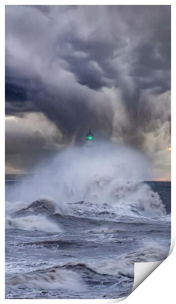Rough Seas and Seaham Lighthouse Print by Duncan Loraine