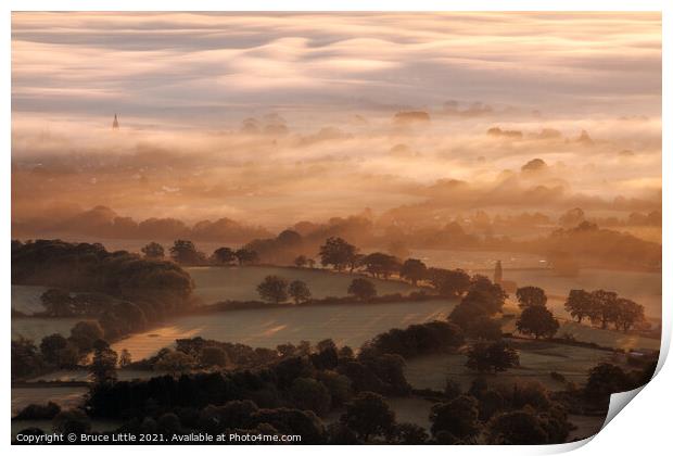 Foggy Sunrise from the Malvern Hills Print by Bruce Little
