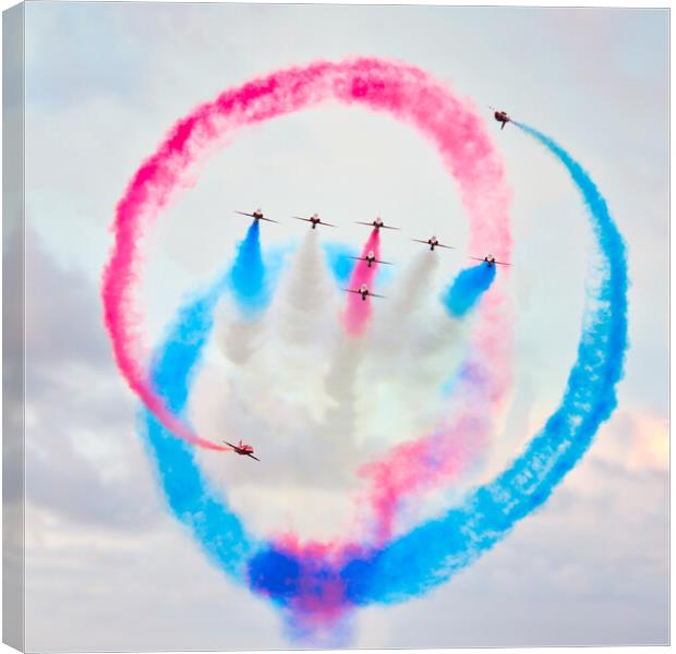Red Arrows display team in formation Canvas Print by tim miller