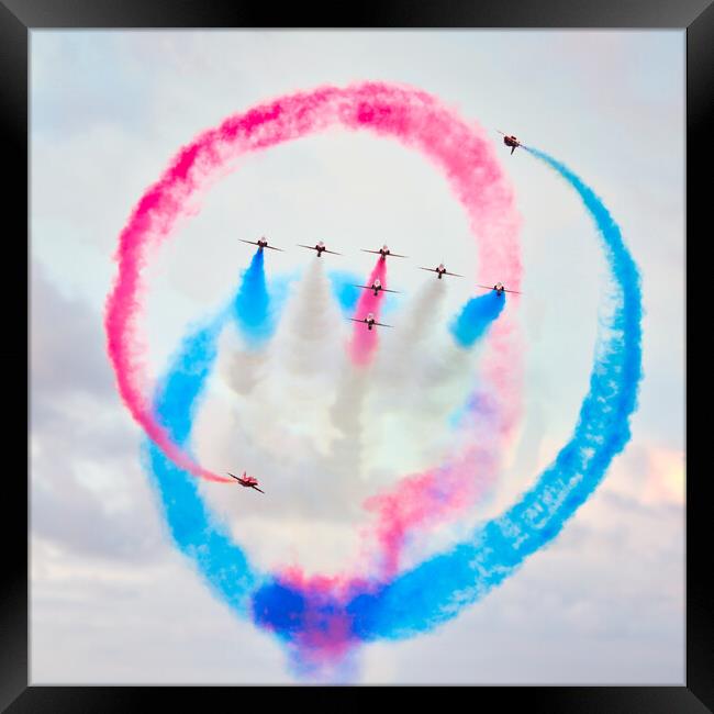 Red Arrows display team in formation Framed Print by tim miller