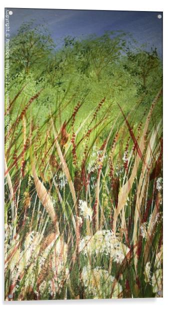 Tree edged meadow Acrylic by Penelope Hellyer