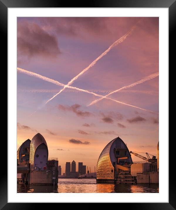 Thames barrier sunset Framed Mounted Print by tim miller