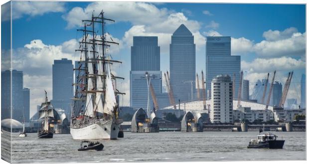  sailing  ship Dar Mlodziezy and canary wharf  Canvas Print by tim miller