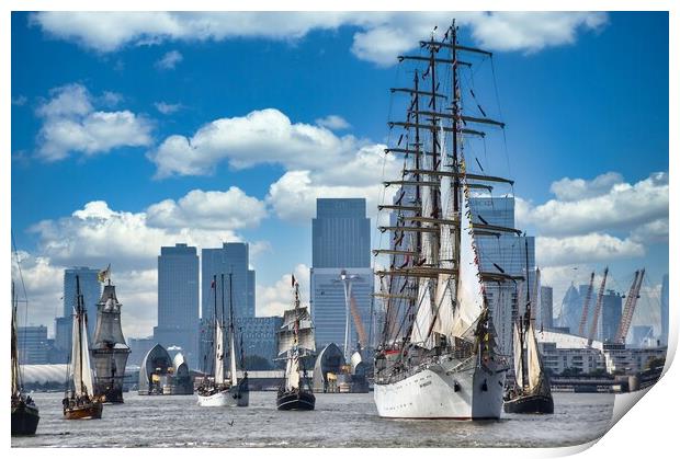 sailing ship Dar Mlodziezy with flotilla on River  Print by tim miller
