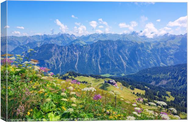 Alpine Panorama - Fellhorn View of the Allgaeuer M Canvas Print by Gisela Scheffbuch